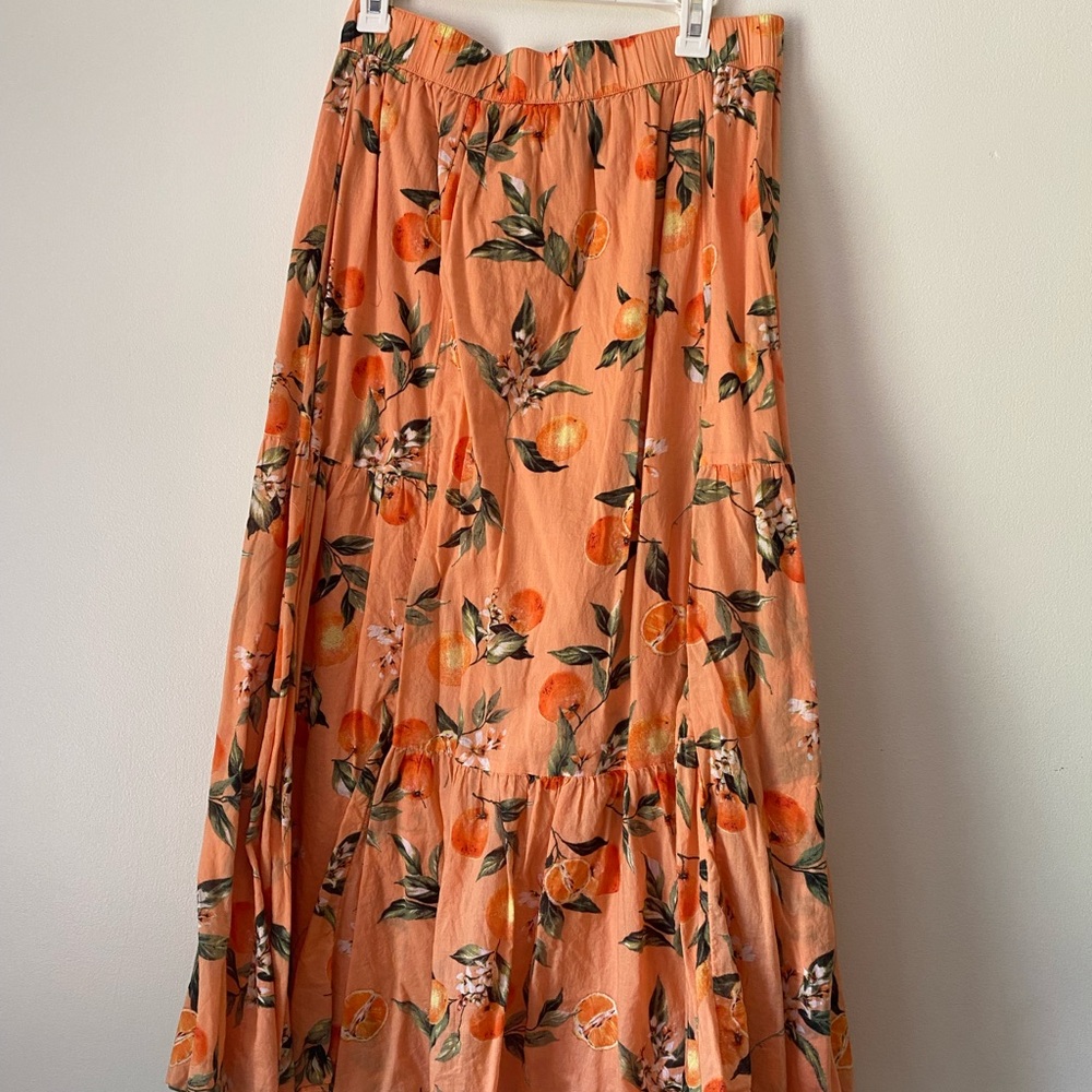 LOFT Orange Floral A-Line Skirt